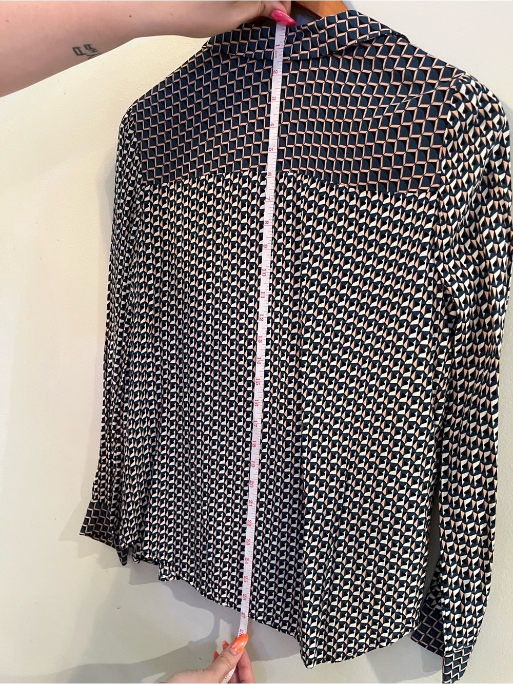 Topshop Blue, Salmon Pink, Black & White Geometric-Pattern Button-Down Shirt - Picture 5 of 6